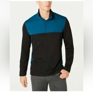 {Alfani} Teal and Black Ribbed Collar Shirt